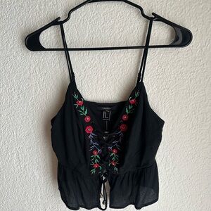 Black Embroidered Floral Top